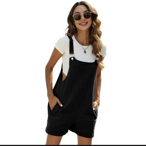 NWT Black Cotton Linen Short Overalls